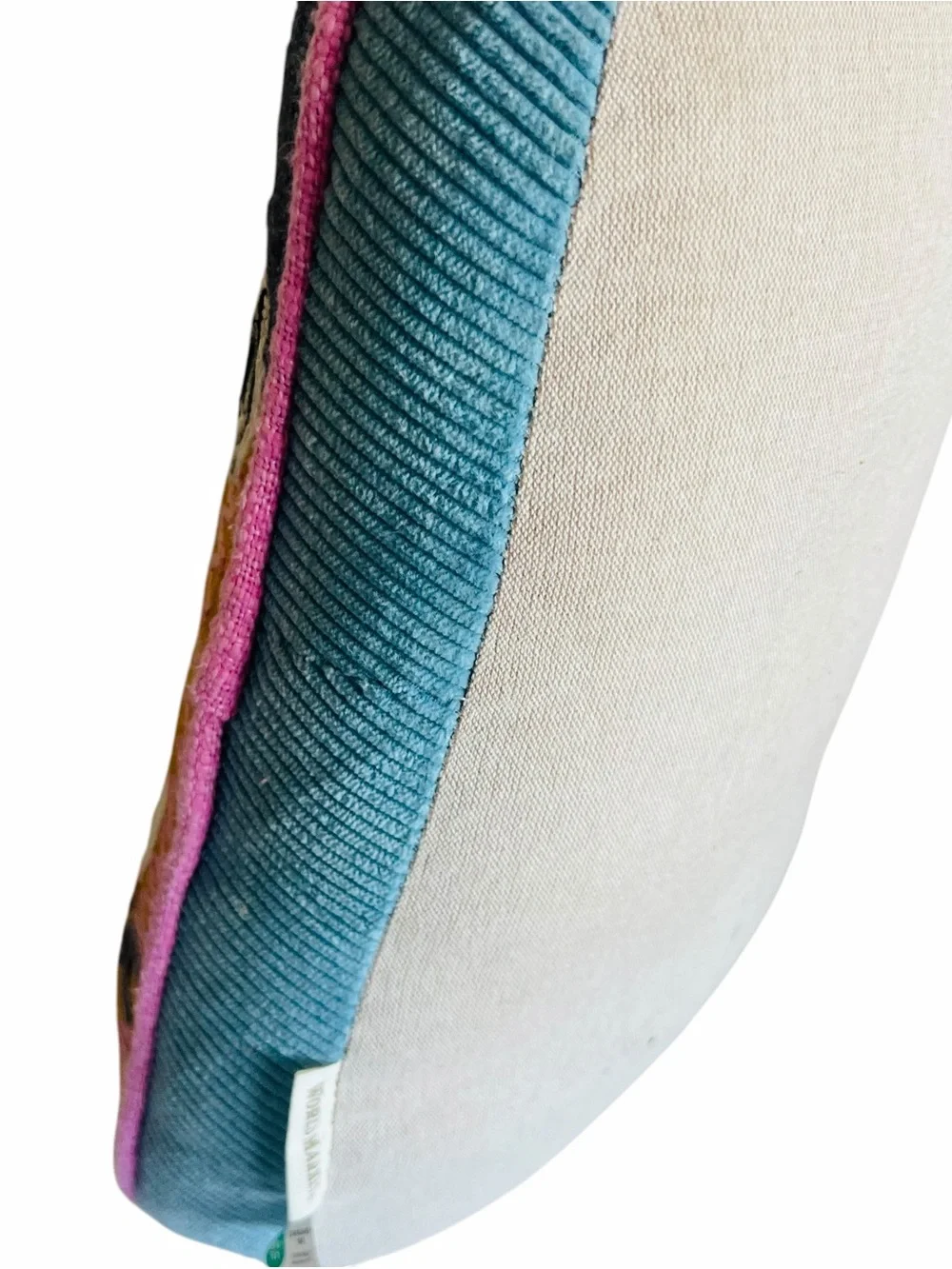Cost Plus World Market Multicolor Embroidered Pillow with Pink Trim